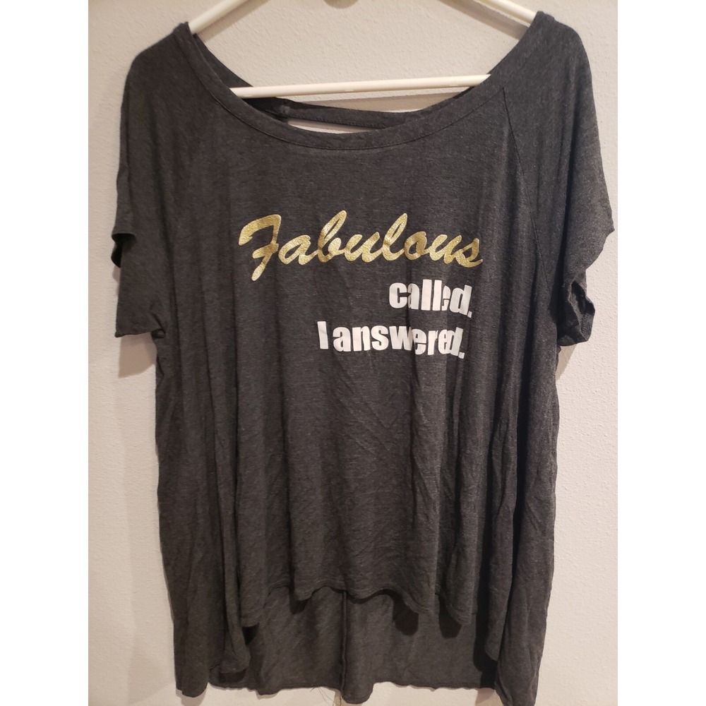 Eye Candy short sleeve top: glitter Fabulous graphic, strappy‎ back Womens 1X